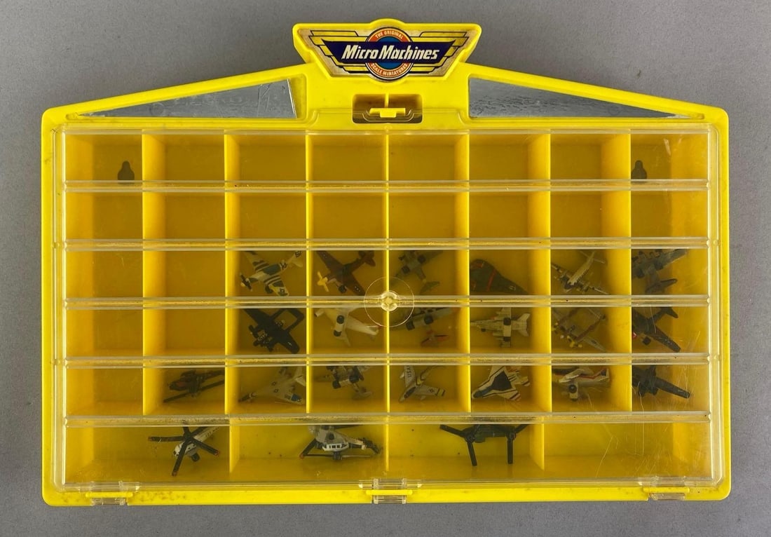 Galoob Micro Machines Military Aircraft In Carrying Case: Includes chinook helicopter, jets, airplanes and more, case measures 9 3/4 inches H x 13 3/4 inches W