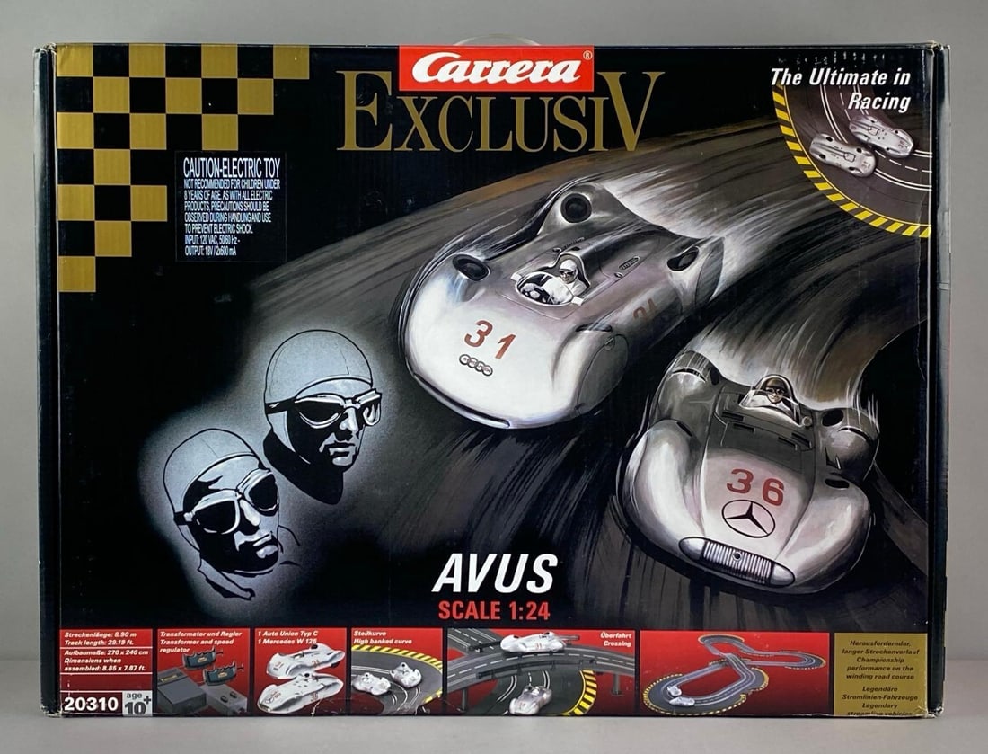Carrera ExclusiV AVUS Analog Slot Car Racing Set: THIRD PARTY SHIPPING RECOMMENDED, in original box and shipping box, set seems complete, box measures 23 1/2 inches H x 32 inches H x 9 inches D