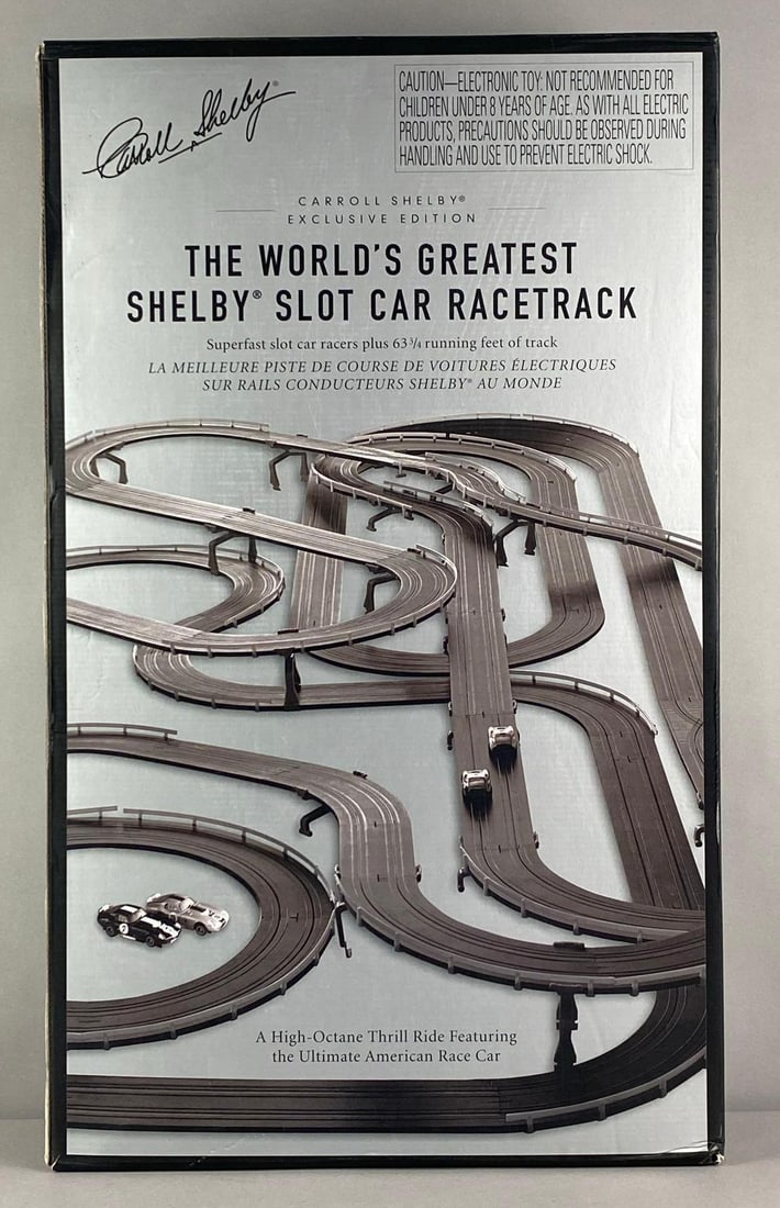 2007 Tomy Carroll Shelby Slot Car Racetrack Set: Sealed in original box, measures 29 inches H x 17 1/2 inches W x 5 1/2 inches D