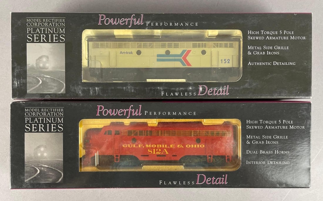 Group of 2 MRC Platinum Series HO Scale Diesel Locomotives: Amtrak F7B, GM&O CB116