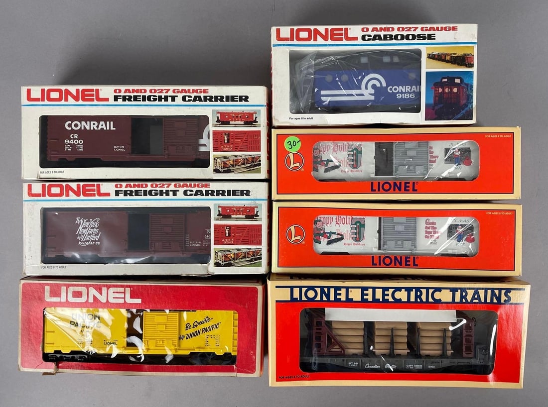 Group of Lionel O Scale Freight Train Cars: Includes Christmas card, Union Pacific