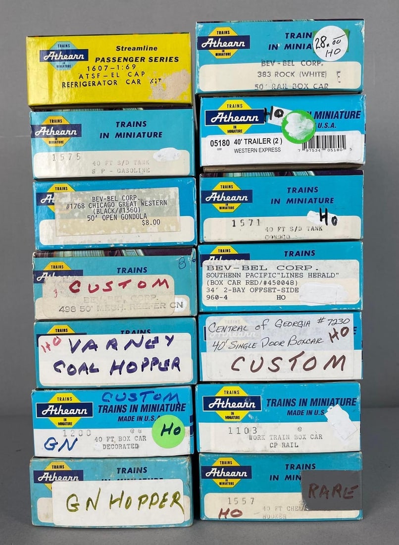 Group of Athearn HO Scale Freight Train Cars: Includes gasoline tanker, boxcars
