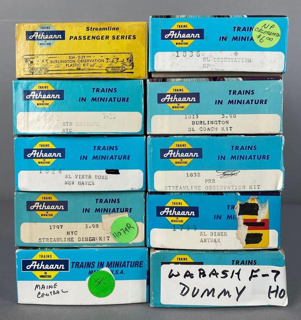Group of Athearn HO Scale Passenger Train Cars: Includes streamline observation, f7 dummy engine