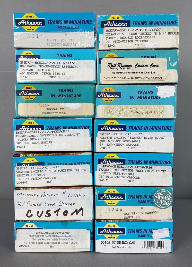 Group of Athearn HO Scale Freight Train Cars: Includes caboose, boxcar