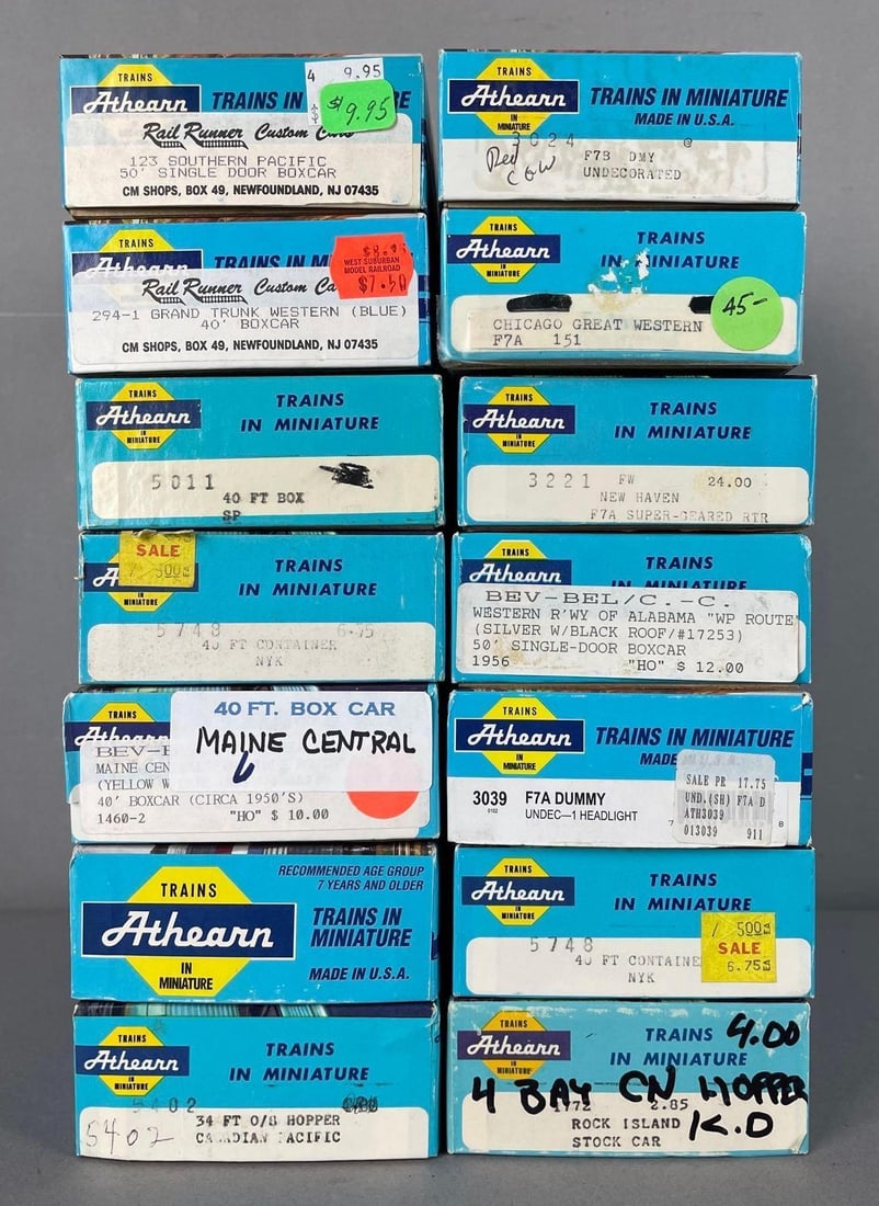 Group of Athearn HO Scale Freight Train Cars: Includes F7A dummy, boxcars