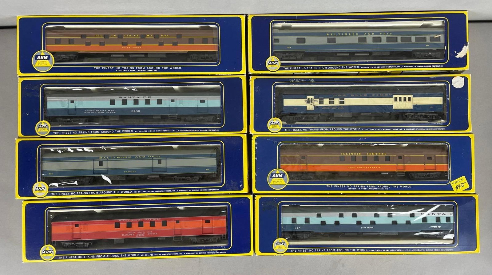 Group of AHM HO Scale Passenger Train Cars: Includes smooth side baggage , duplex sleeper