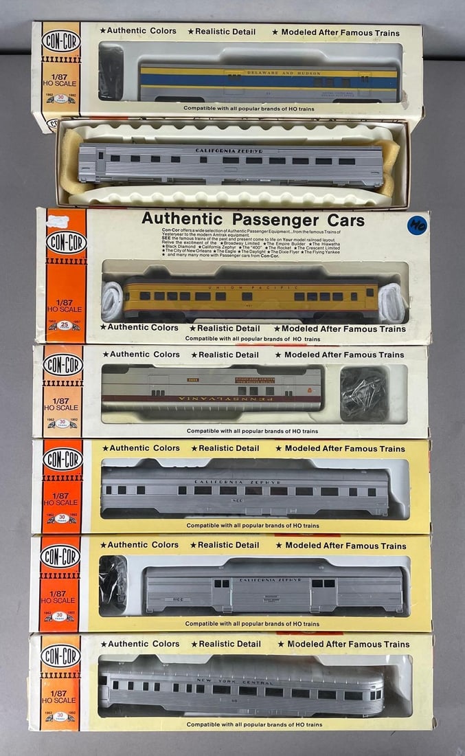 Group of Con-Cor HO Scale Passenger Train Cars: Includes California Zephyr, New York central