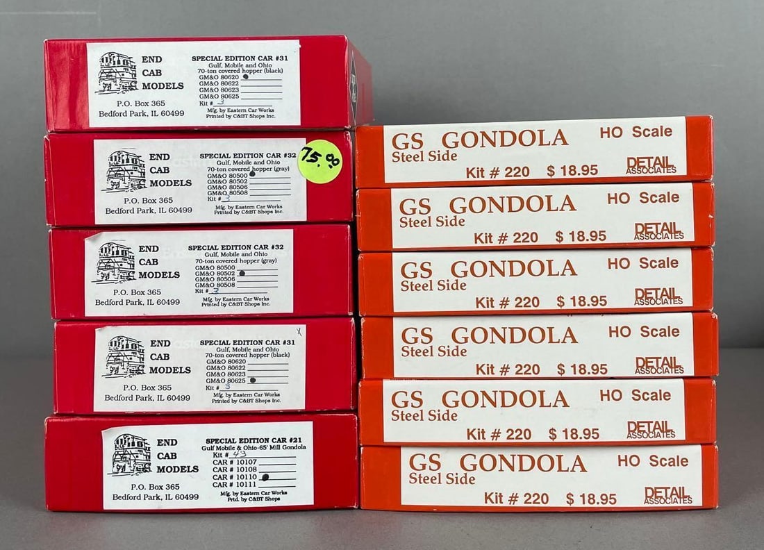 Group of HO Scale Freight Train Car Kits: eastern car works, gondolas
