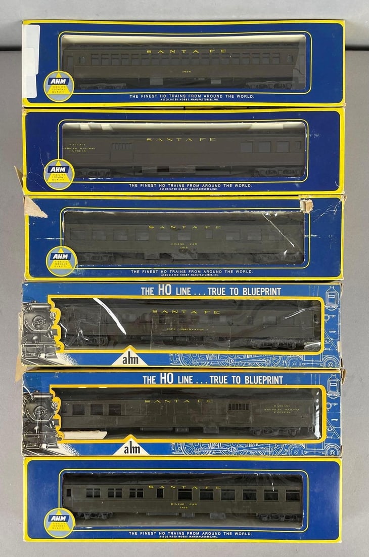 Group of AHM HO Scale Santa Fe Passenger Train Cars: Includes dining, observation