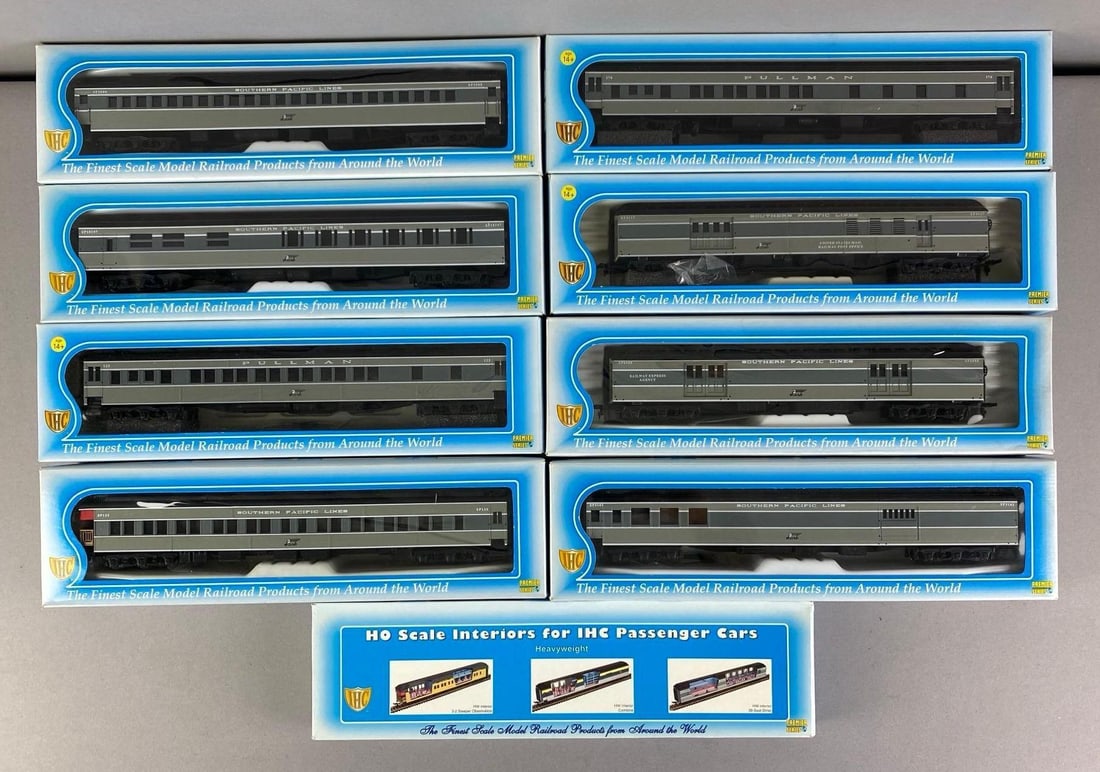 Group of Assorted IHC HO Scale Southern Pacific Train Cars: In original boxes, includes combine, Sleeper, Baggage and more, each box measures 13 inches W