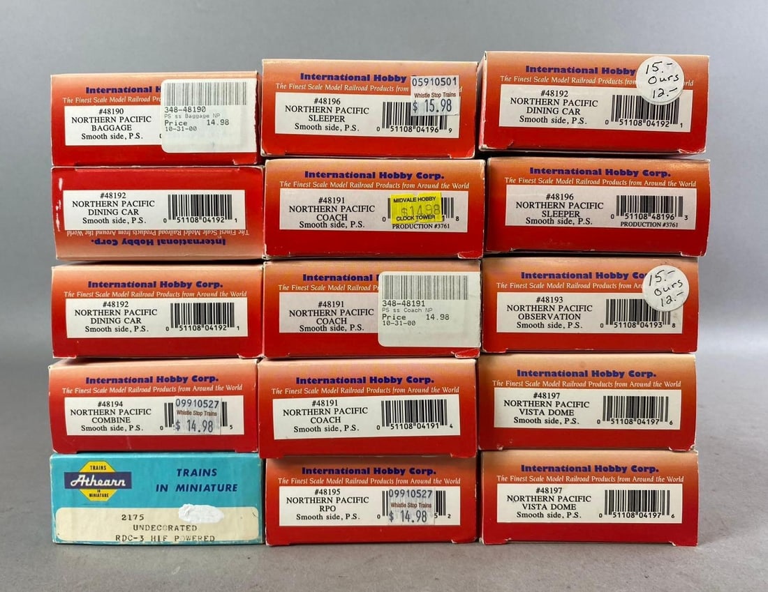 Group of 10+ IHC Northern Pacific HO Scale Train Cars and More: Includes Combine, Dining car, and more. Largest measures L 13 x W 4 inches.