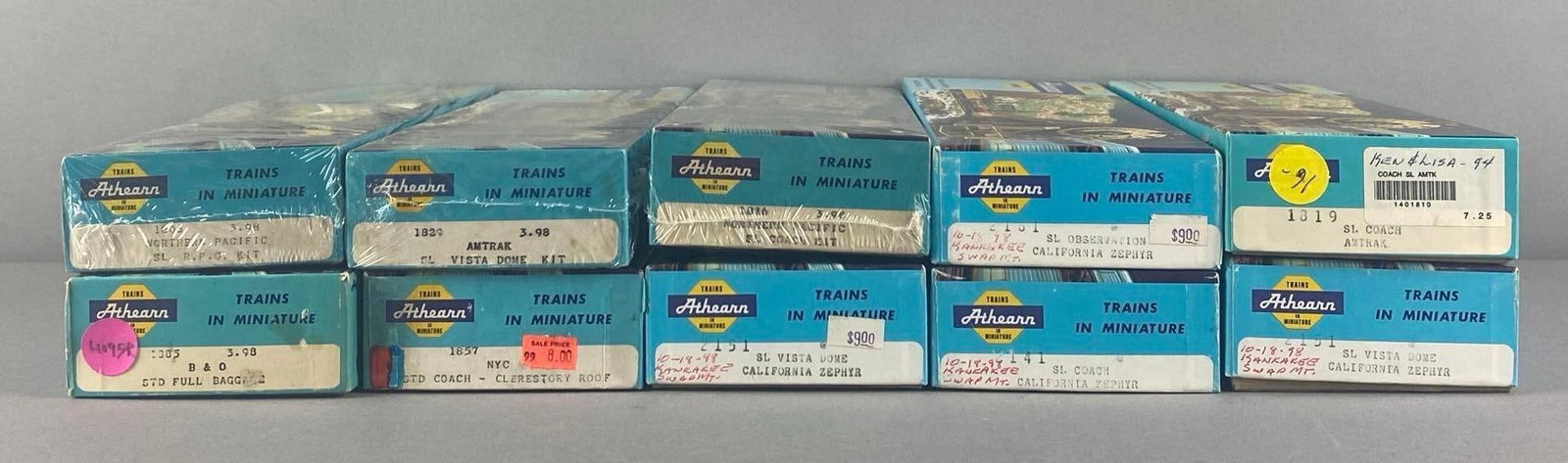Group of 10 Athearn HO Scale Train Cars: each box measure 10 1/2 inches W