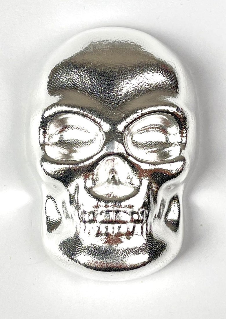Hand Poured Skull 10 oz .999 Fine Silver Ingot/ Bar: Hand Poured Skull 10 oz .999 Fine Silver Ingot/ Bar