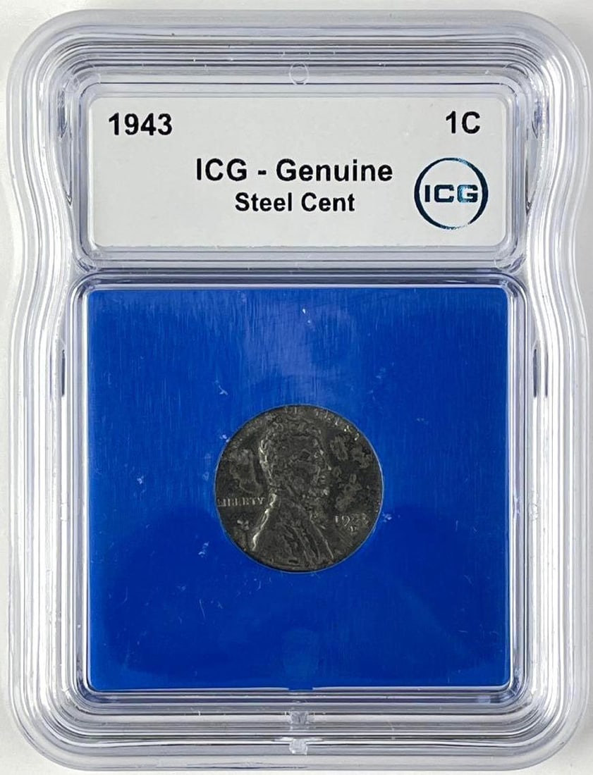 1943 US Lincoln Head Steel Cent ICG Genuine: 1943 US Lincoln Head Steel Cent ICG Genuine