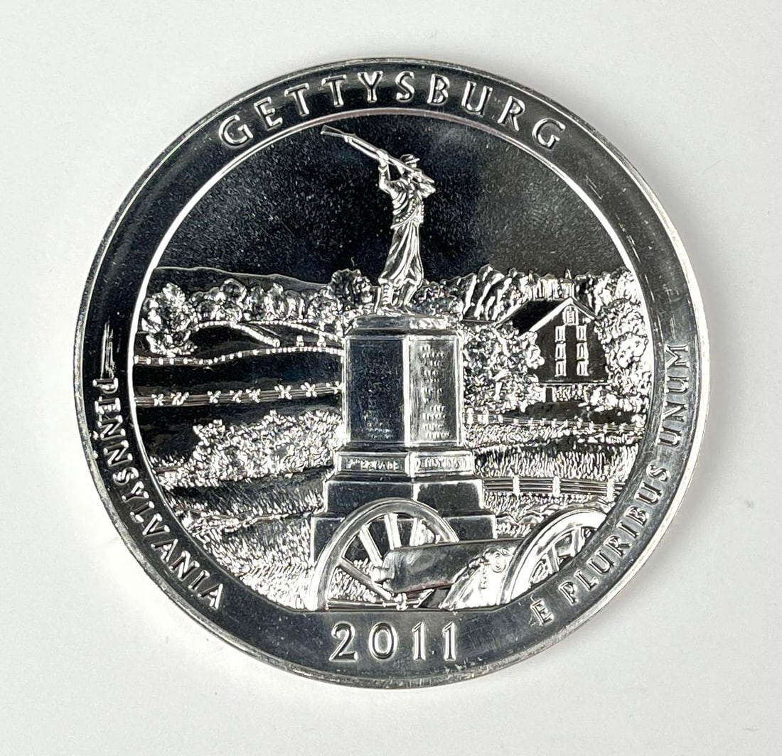 2011 US ATB Gettysburg Pennsylvania 5 oz .999 Fine Silver Round: 2011 US ATB Gettysburg Pennsylvania 5 oz .999 Fine Silver Round