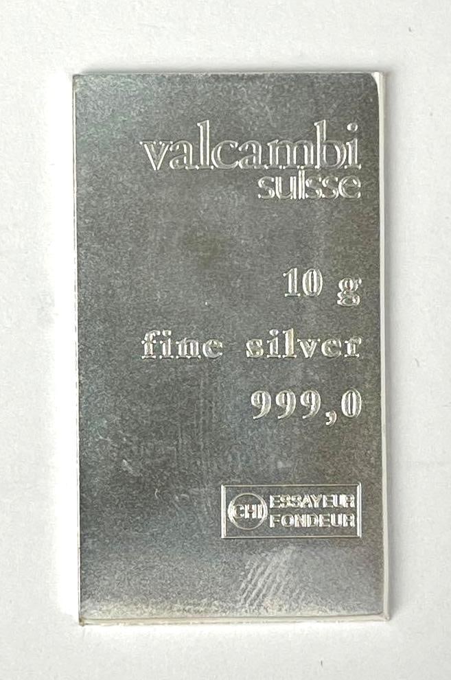 Valcambi Suisse 10 Gram 999.0 Fine Silver Ingot/ Bar: Valcambi Suisse 10 Gram 999.0 Fine Silver Ingot/ Bar