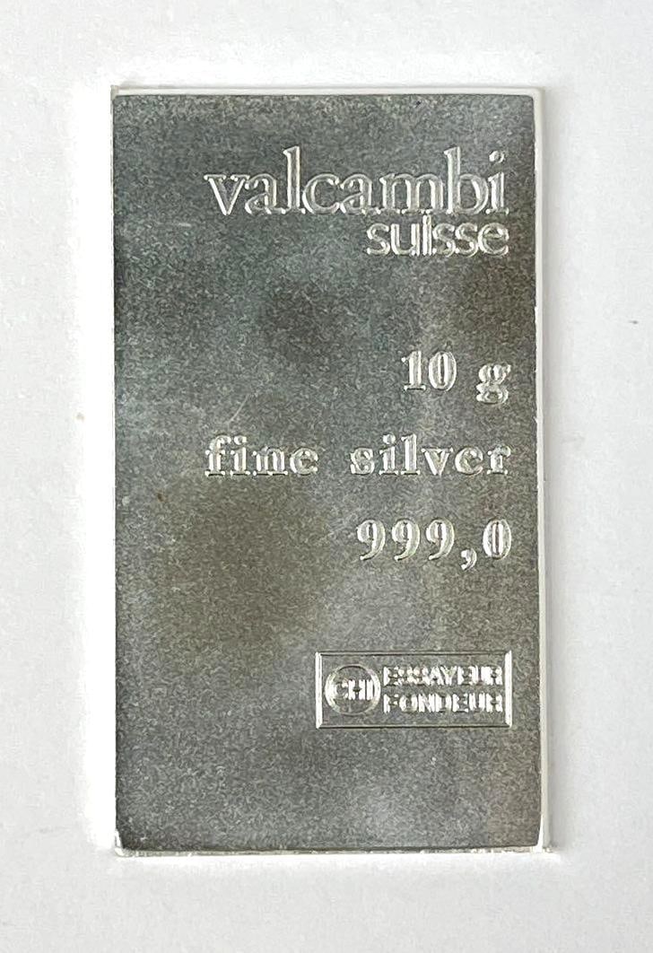 Valcambi Suisse 10 Gram 999.0 Fine Silver Ingot/ Bar: Valcambi Suisse 10 Gram 999.0 Fine Silver Ingot/ Bar