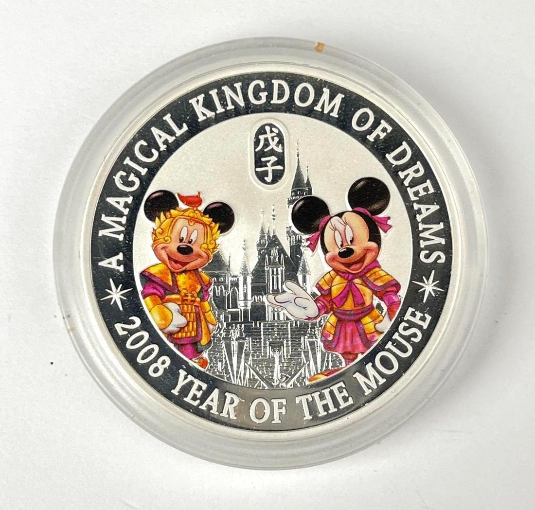 2008 Hong King Disney Land Colorized Year of the Mouse 1 oz 999 Silver Round (1 of 2)