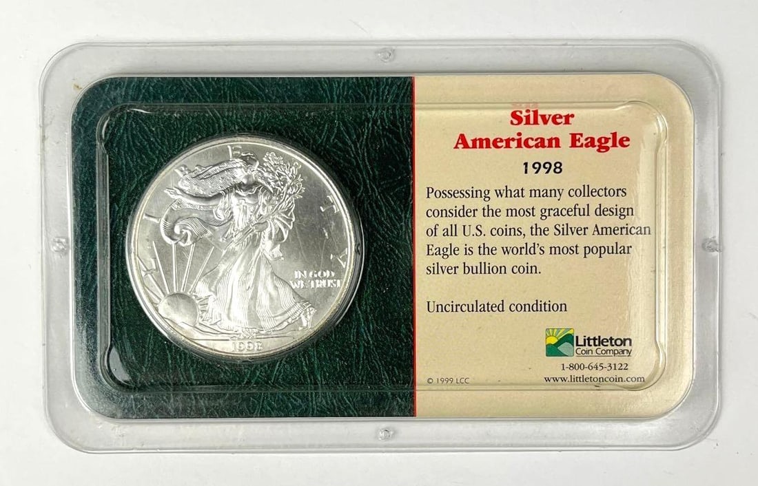 1998 US $1 American Silver Dollar 1 oz Fine Silver Coin (1 of 2)