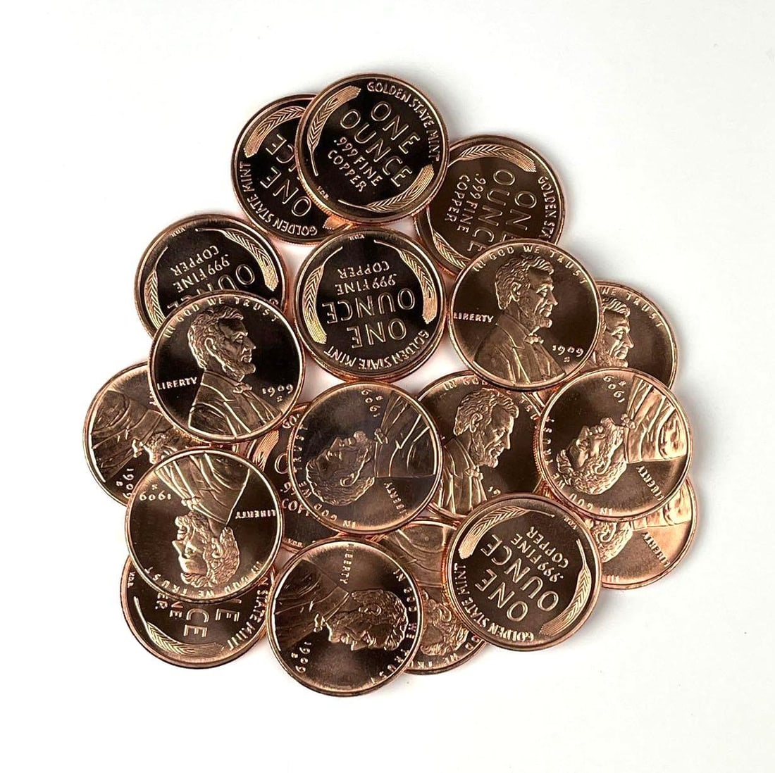 Group of 20 Golden State Mint Lincoln Head Wheat Cent Design 1 oz .999 Fine Copper Rounds in a Roll: Group of 20 Golden State Mint Lincoln Head Wheat Cent Design 1 oz .999 Fine Copper Rounds in a Roll
