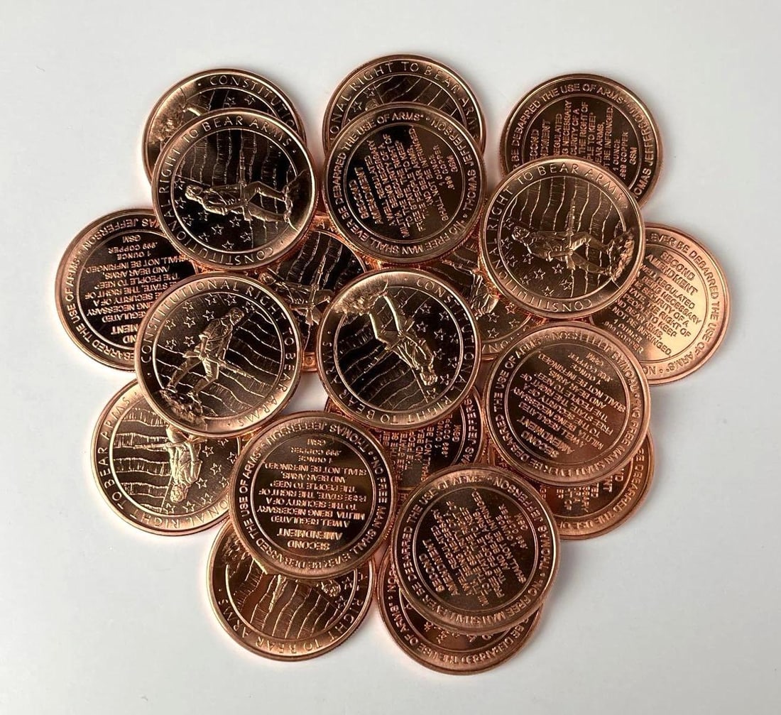 Group of 20 Constitutional Right to Bear Arms 1 oz .999 Fine Copper Rounds in a Roll: Group of 20 Constitutional Right to Bear Arms 1 oz .999 Fine Copper Rounds in a Roll