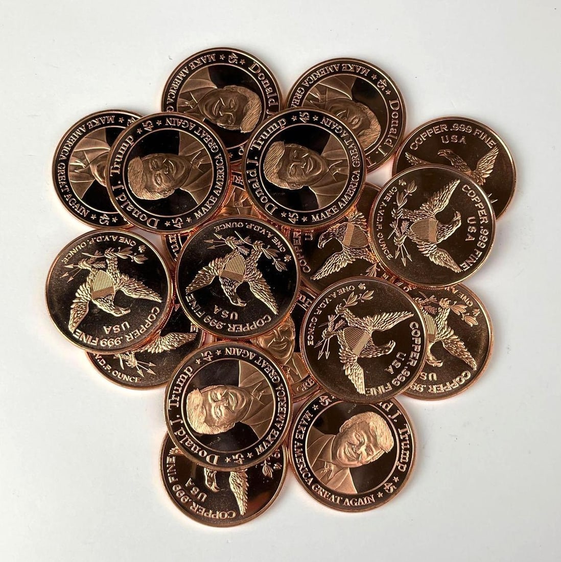 Group of 18 Donald J Trump 1 oz .999 Fine Copper Rounds in a Roll: Group of 18 Donald J Trump 1 oz .999 Fine Copper Rounds in a Roll