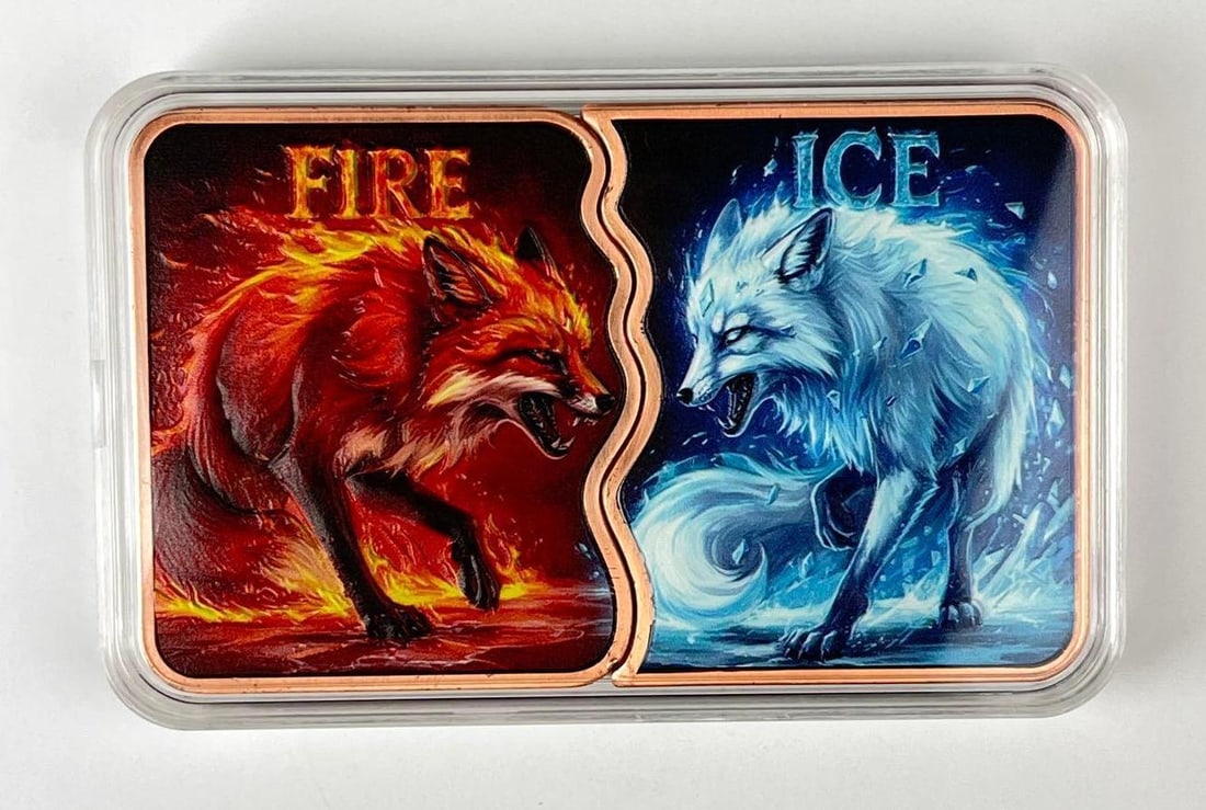 SUPER COOL Colorized Fire and Ice Foxes 10 oz .999 Fine Copper Ingot/ Bars: Colorized Fire and Ice Foxes 10 oz .999 Fine Copper Ingot/ Bars- EACH ONE IS 5 OZ, MAKING 10 TOTAL OUNCES