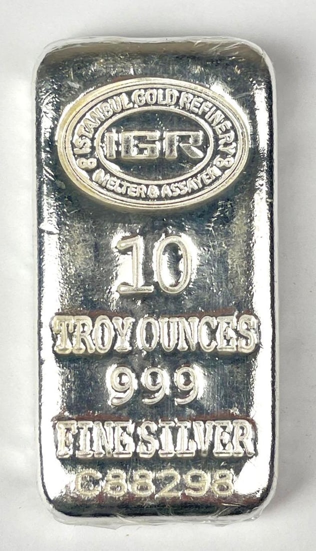 Istanbul Gold Refinery 10 oz 999 Fine Silver Ingot/Bar: Includes COA