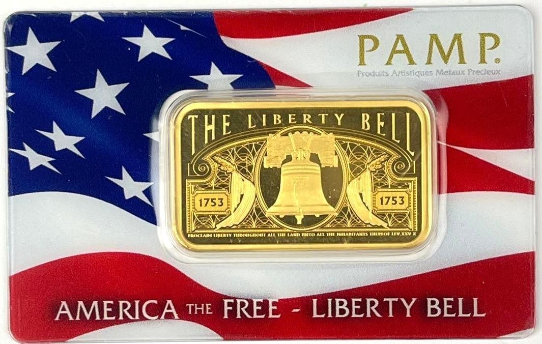 PAMP Suisse The Liberty Bell 1 oz 999.9 Fine Gold Ingot/ Bar: PAMP Suisse The Liberty Bell 1 oz 999.9 Fine Gold Ingot/ Bar