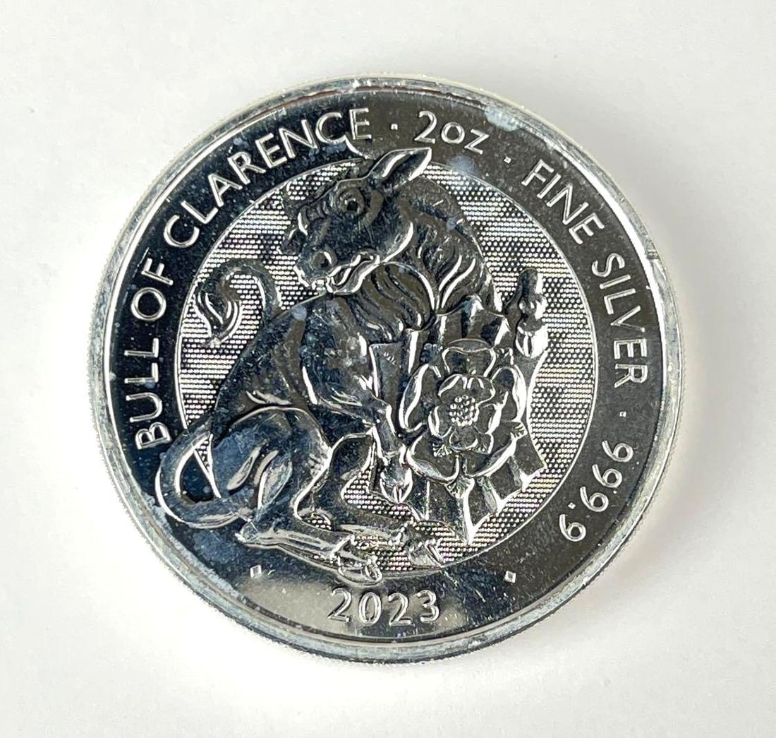 2023 Great Britain 5 Bull of Clarence 2 oz 999.9 Fine Silver Coin: 2023 Great Britain 5 Bull of Clarence 2 oz 999.9 Fine Silver Coin