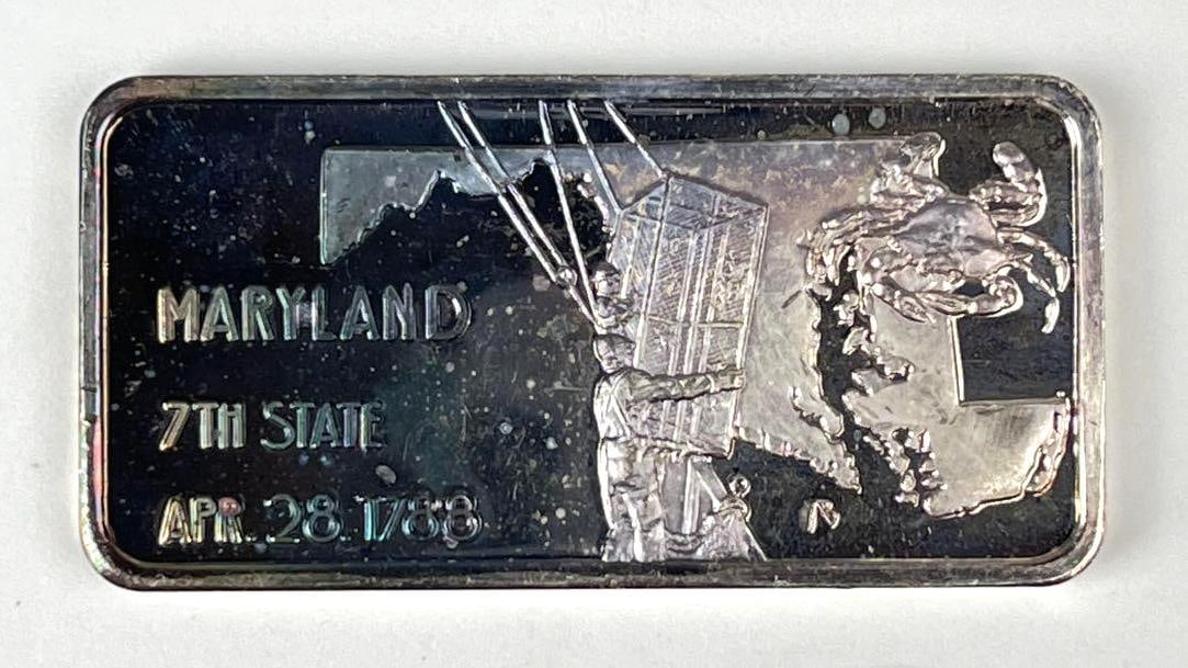 The Hamilton Mint Maryland 1 oz .999 Fine Silver Ingot/ Bar: The Hamilton Mint Maryland 1 oz .999 Fine Silver Ingot/ Bar