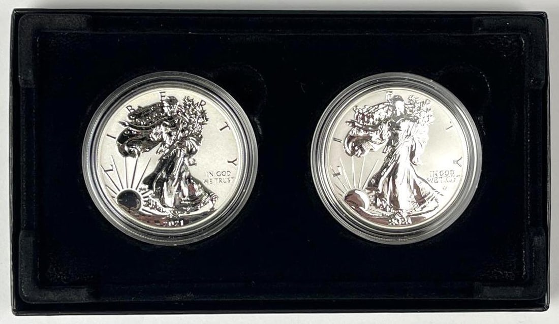 2021 US Mint American Silver Eagle 1 oz Fine Silver Reverse Proof Two Coin Set: Includes COA