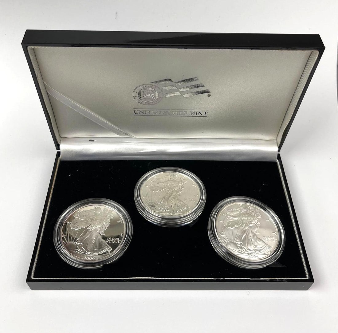 2006 US Mint $1 American Eagle 20th Anniversary 1 oz Fine Silver 3 Coin Set: Includes COA
