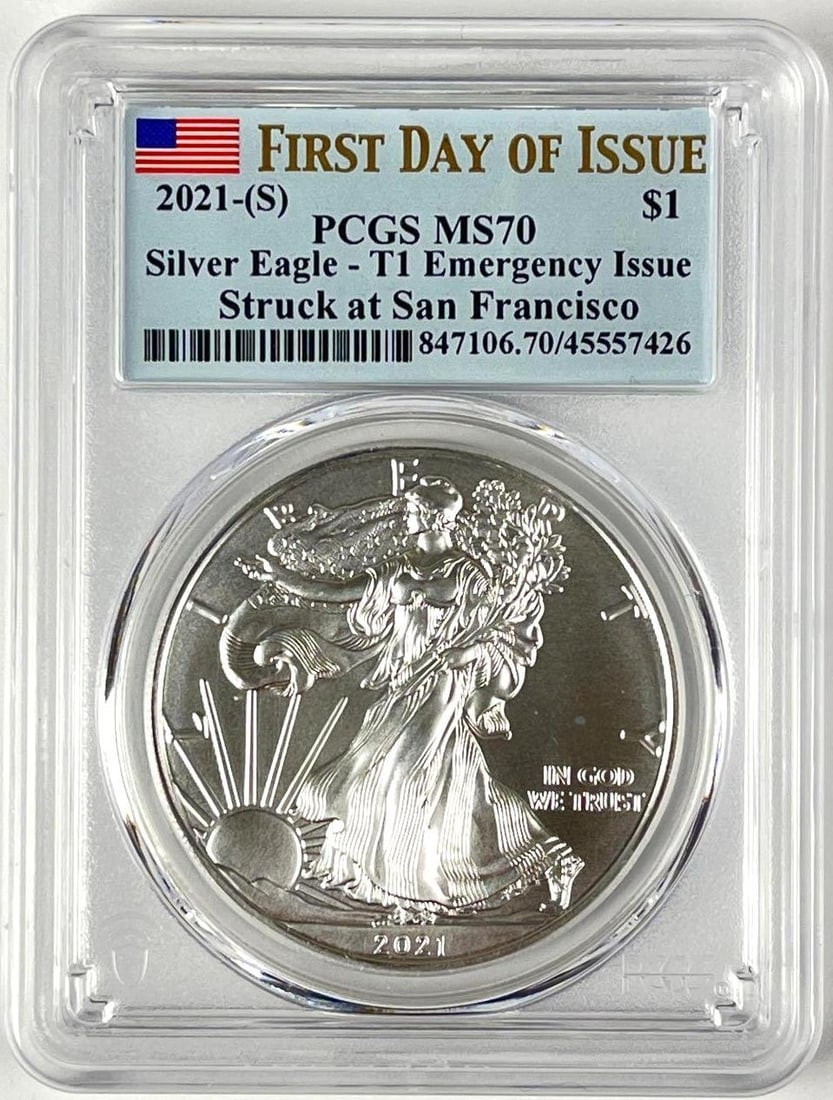 2021 S US $1 American Silver Eagle 1 oz Fine Silver Coin PCGS MS70 (1 of 2)