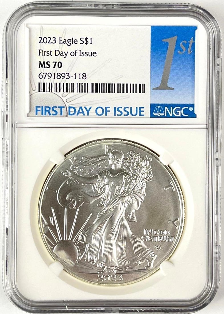 2023 US $1 American Silver Eagle 1 oz Fine Silver Coin NGC MS70: First Day of Issue