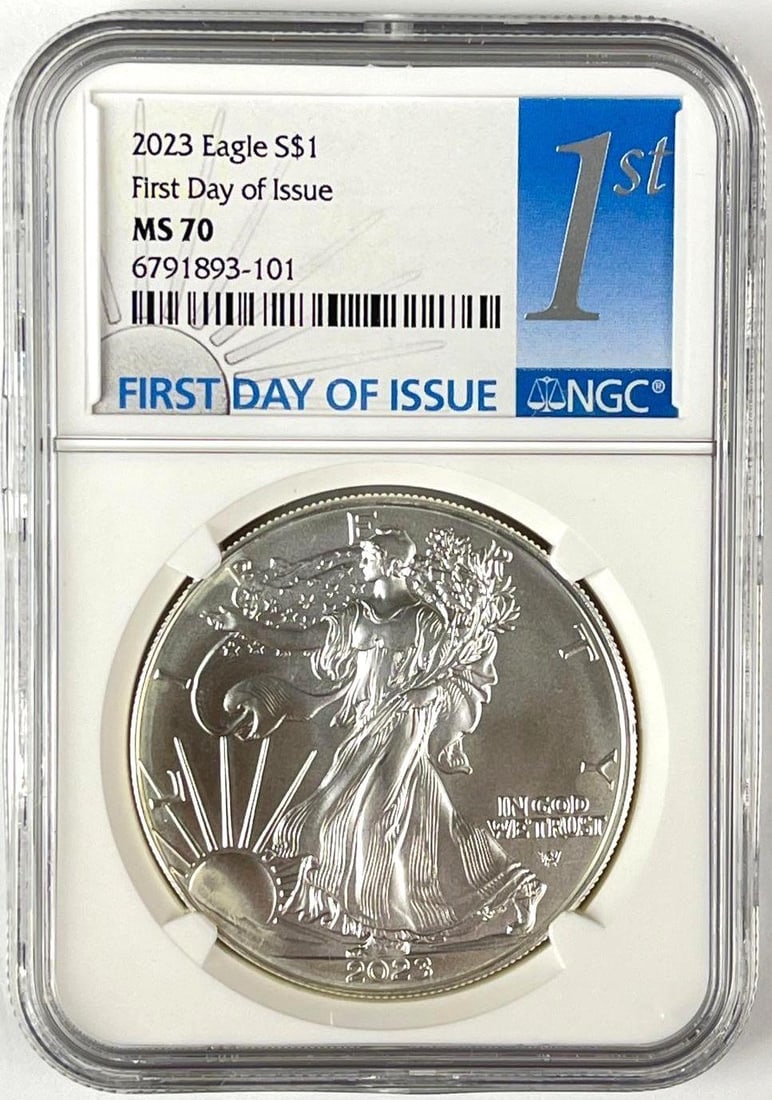 2023 US $1 American Silver Eagle 1 oz Fine Silver Coin NGC MS70: First Day of Issue