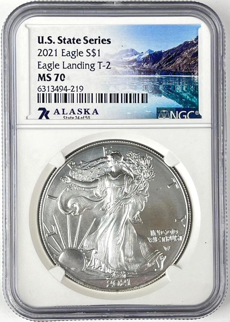 2021 US $1 American Silver Eagle 1 oz Fine Silver Coin NGC MS70 (1 of 2)