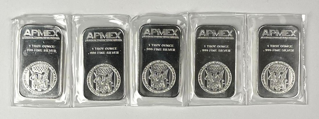 Group of 5 AMPEX Eagle 1 oz .999 Fine Silver Ingot/ Bars (1 of 2)