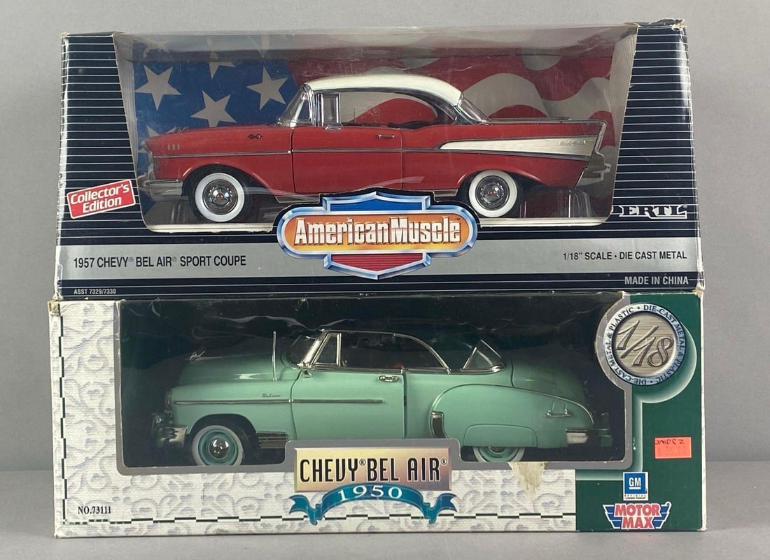 Group of 2 1950s Chevy Bel Air Die-Cast Cars: 1/18 scale, in original packaging