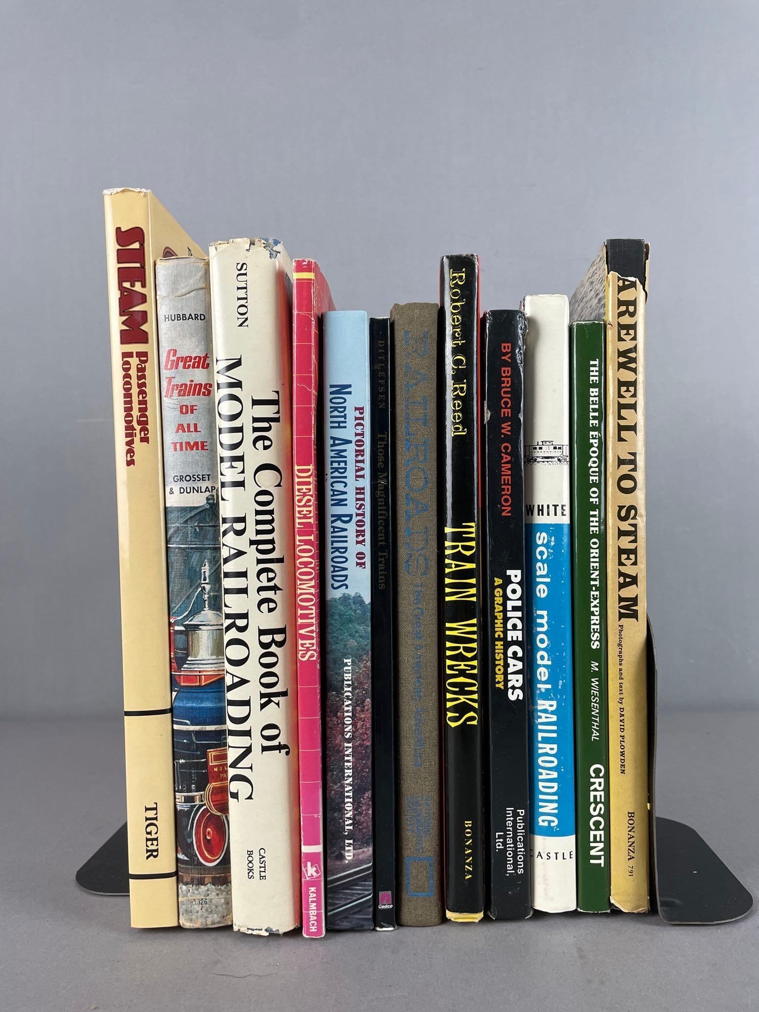 Group of Railroad Books: Includes model railroading, diesel locomotives , largest measures 11 inches x 13 1/2 inches