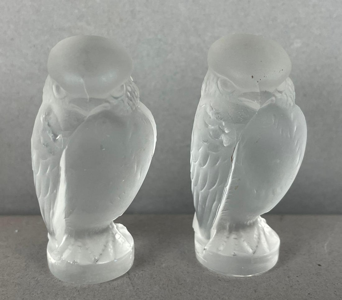 Group of 2 Lalique Frosted Crystal Rapace Bird Figurines: Each measure 2 inches