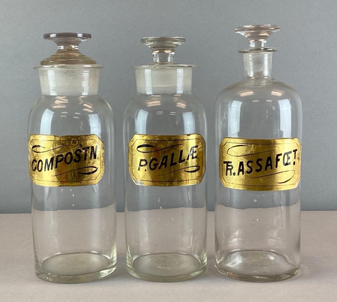 Group of 3 Antique Glass Label Apothecary Glass Jars (1 of 5)