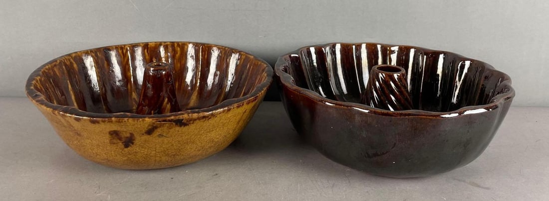 Group of 2 Vintage Brown Glaze Stoneware Bundt Pan (1 of 3)