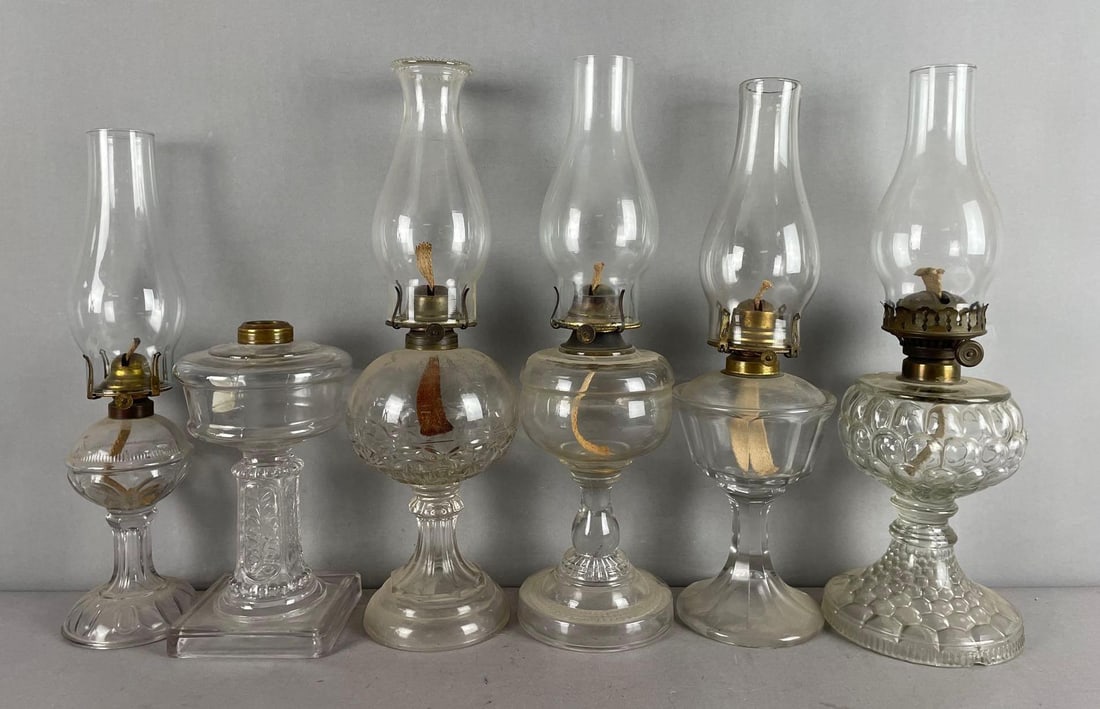 Group of EAPG Oil / Kerosene Lamps: Largest measures 19 inches x 6 1/4 inches