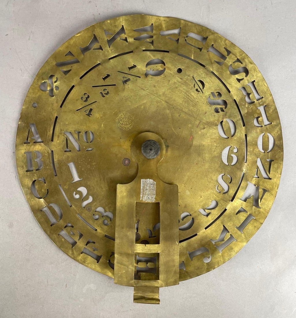 Antique W.T. Cressler Brass Barrel Stencil: Measures 18 inches x 17 inches x 1 1/4 inches