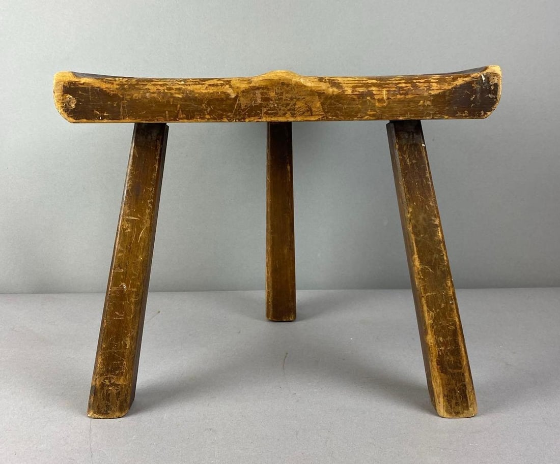 Primitive Farm 3 Legged Milking Stool: Measures H 11 x W 10 x L 14 inches.