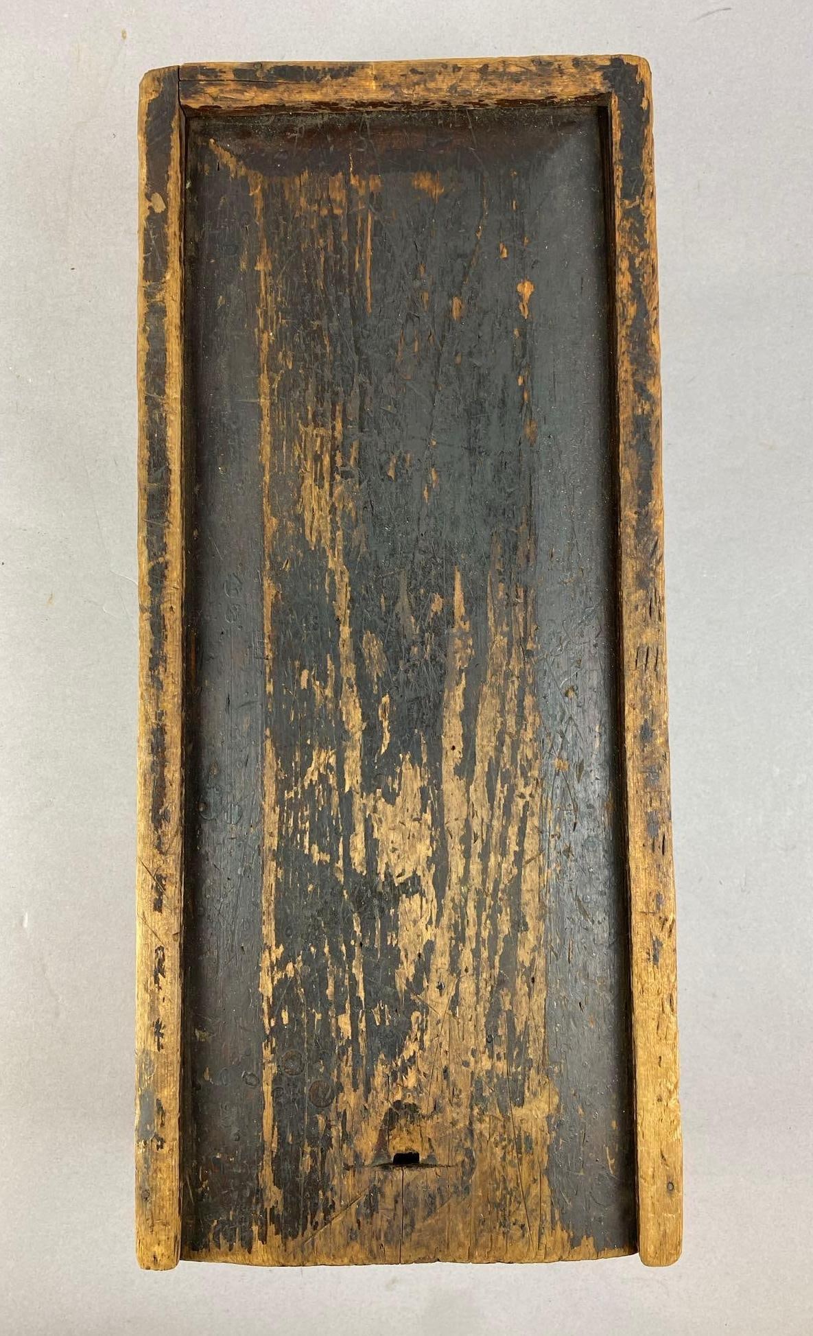 Antique Slide-Top Wood Box: Measures H 8 x W 10 x L 13 inches.