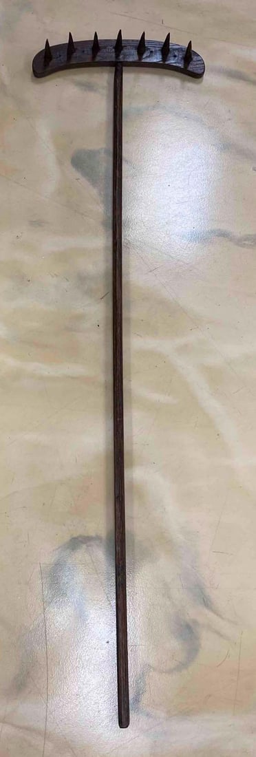 Primitive Wood Garden Rake: Measure 61 inches long. No in house shipping. Third party recommended.