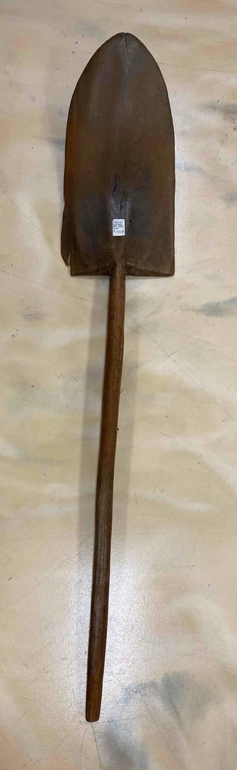 Primitive Wood Curved Shovel: Measure 55 inches long. No in house shipping. Third party recommended.