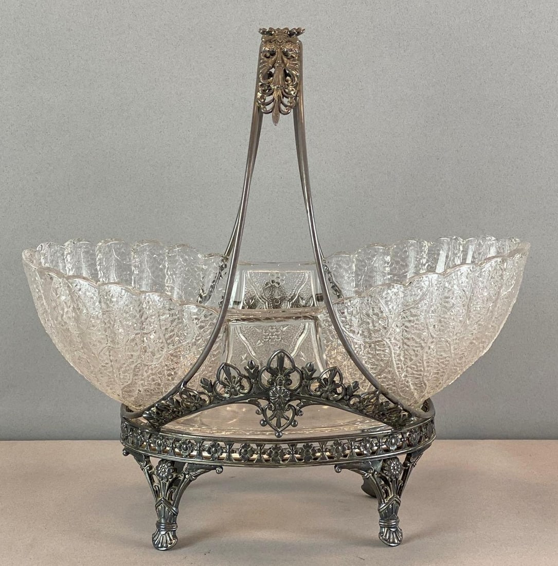 Floral Pressed Glass Silver Plated Bridal Basket (1 of 5)